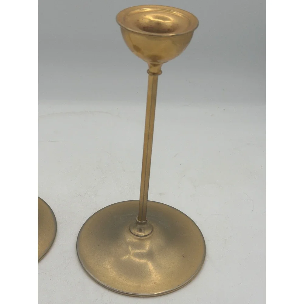 Vintage WMF Ikora 24K Goldplate Candlesticks Pair Germany MCM Modernist 6386